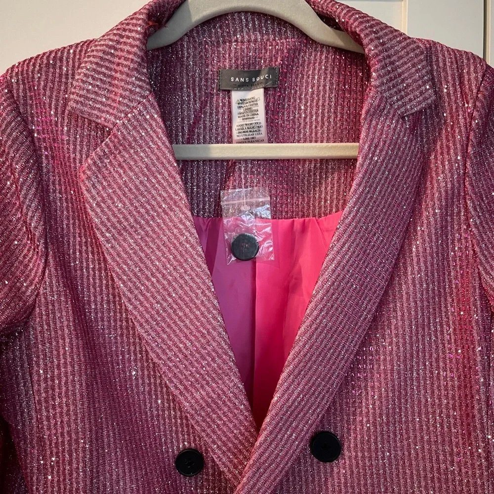 NWT Sans Souci Pink Sparkle Glitter Suit Set Blazer Pants Party NYE Medium